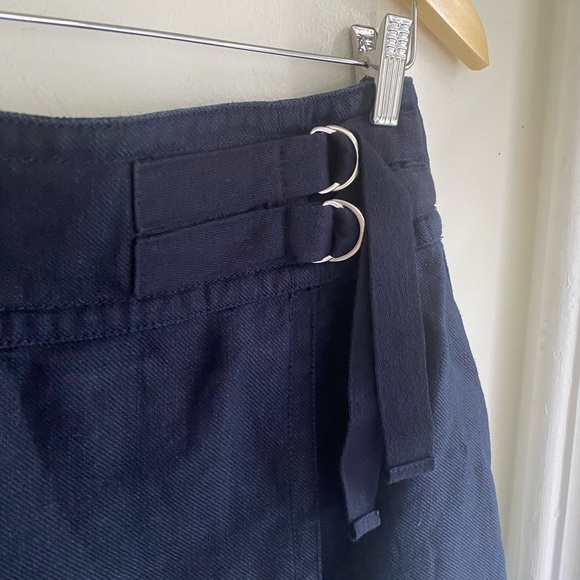 Ann Taylor A-Line Buckle Wrap Skirt Lined Size 4 Linen Blend Navy Blue Mini EUC - Picture 2 of 6